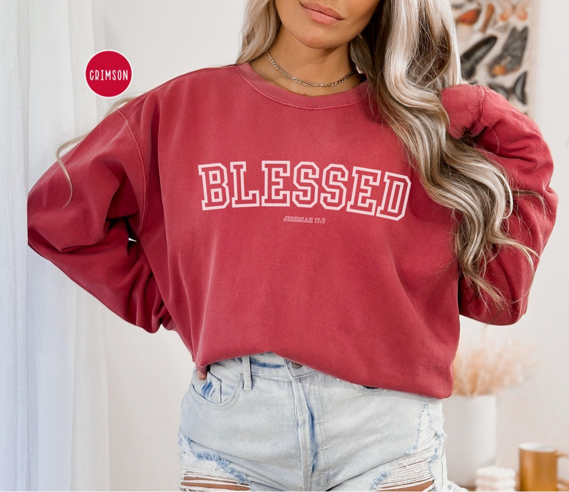 Blessed Christian Sweater Sport Lettering